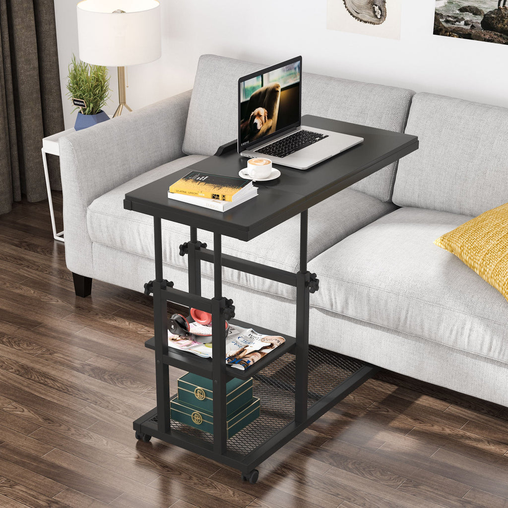 Height Adjustable C Side Table with Rolling Wheels
