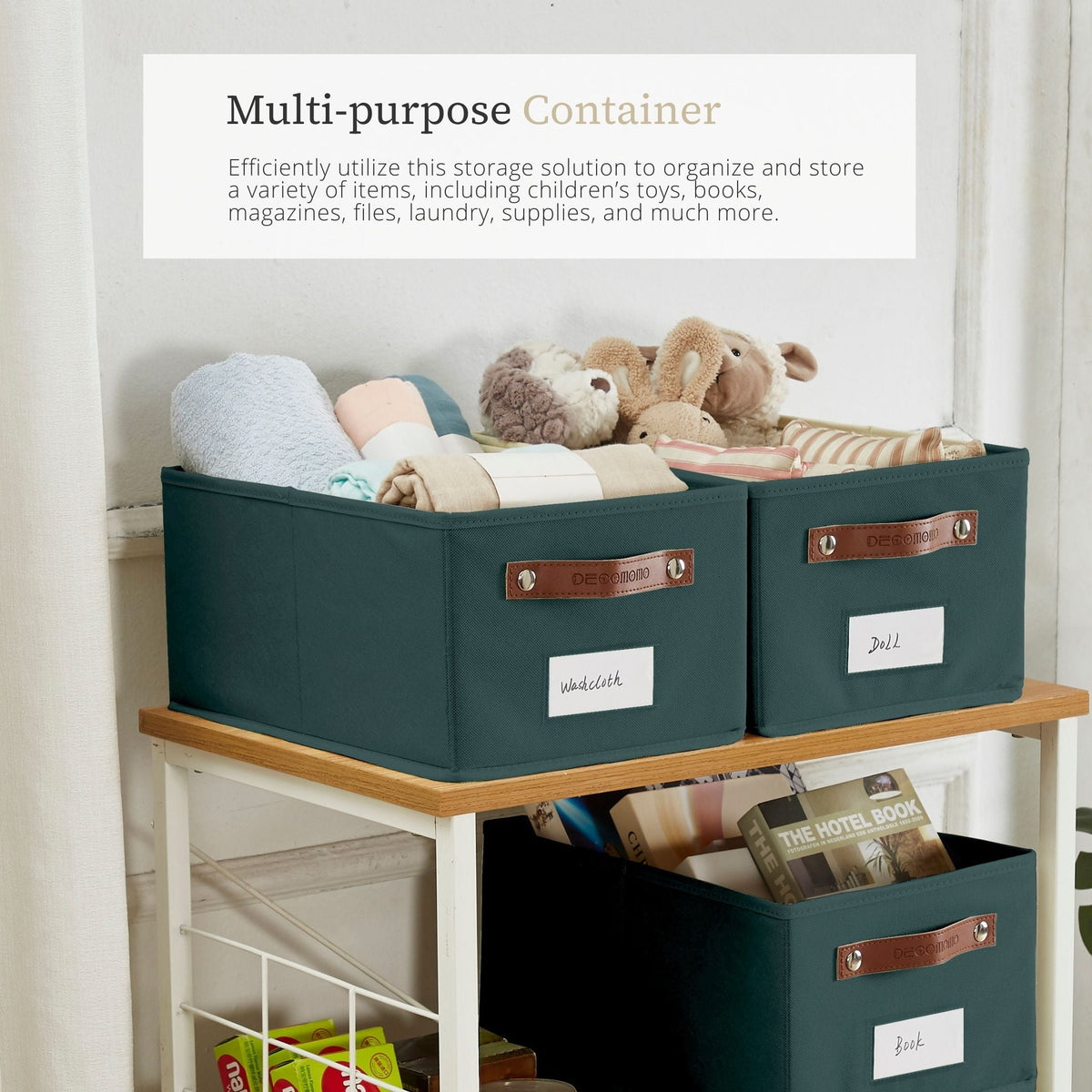 Rectangular Storage Baskets for Shelves with Label Holder