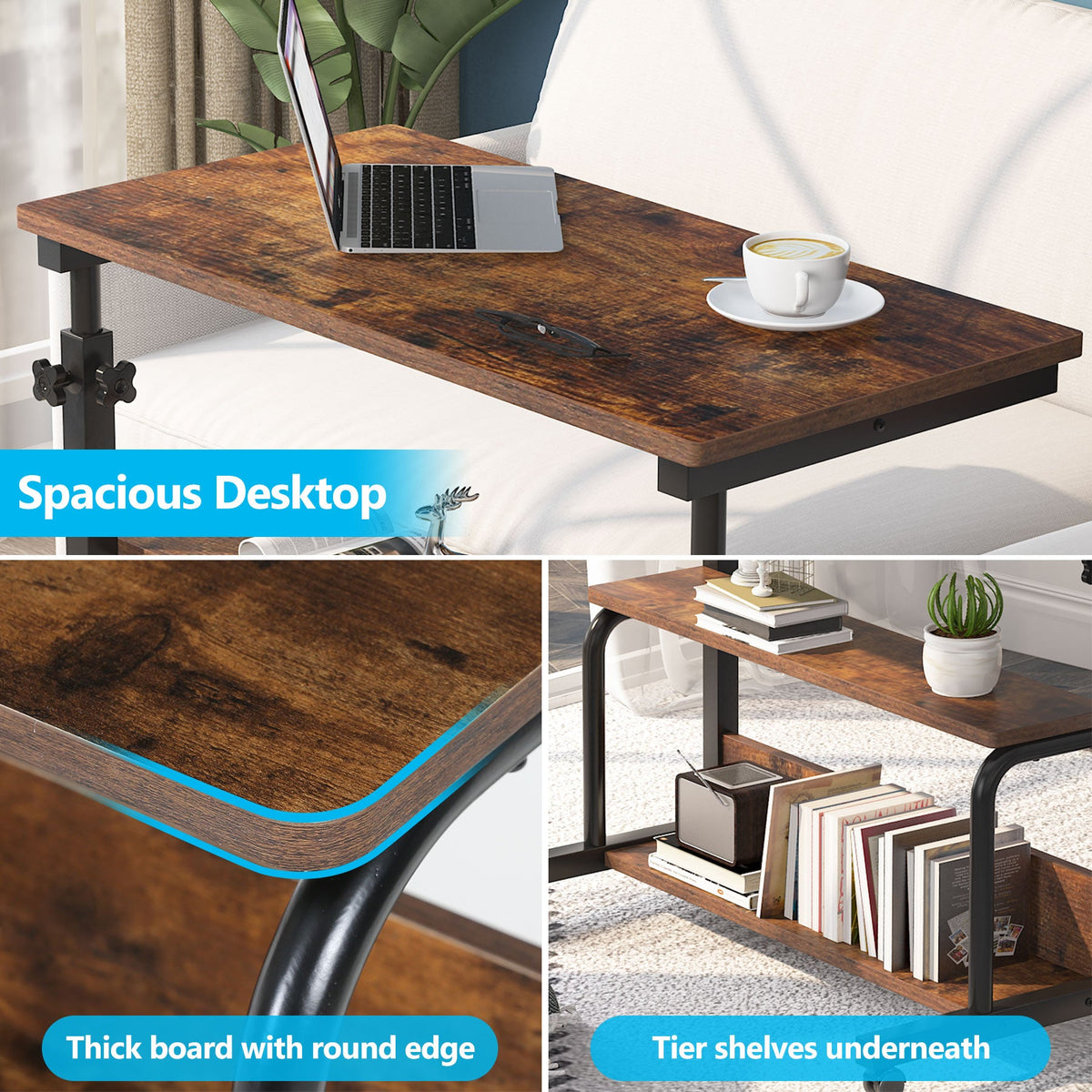 Height Adjustable Side Table with Shelves