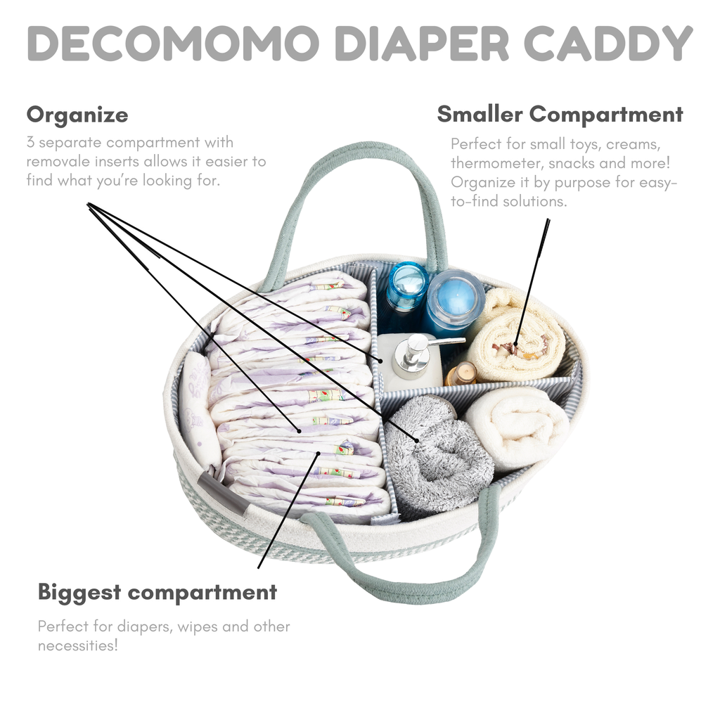 Cotton Diaper Caddy Organizer W/Removable Divider | Cotton Rope Diaper Storage Basket