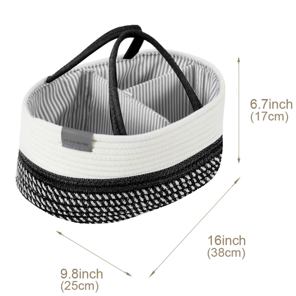 Cotton Diaper Caddy Organizer W/Removable Divider | Cotton Rope Diaper Storage Basket