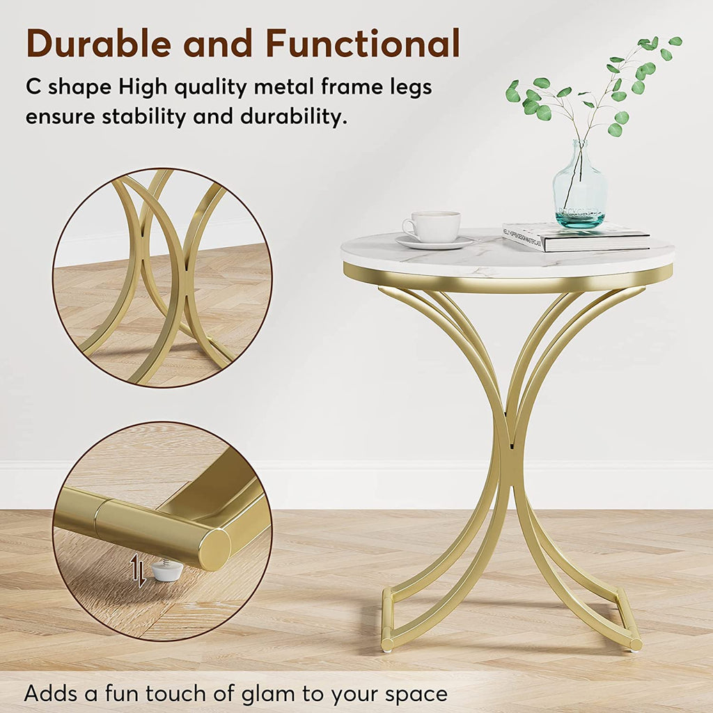 Round End Table with Faux Marble Veneer