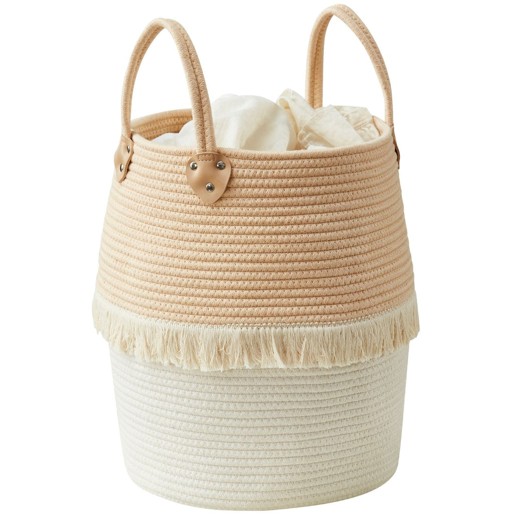Large Decorative Basket | Baby Laundry Hamper | Woven Basket w/Handles
