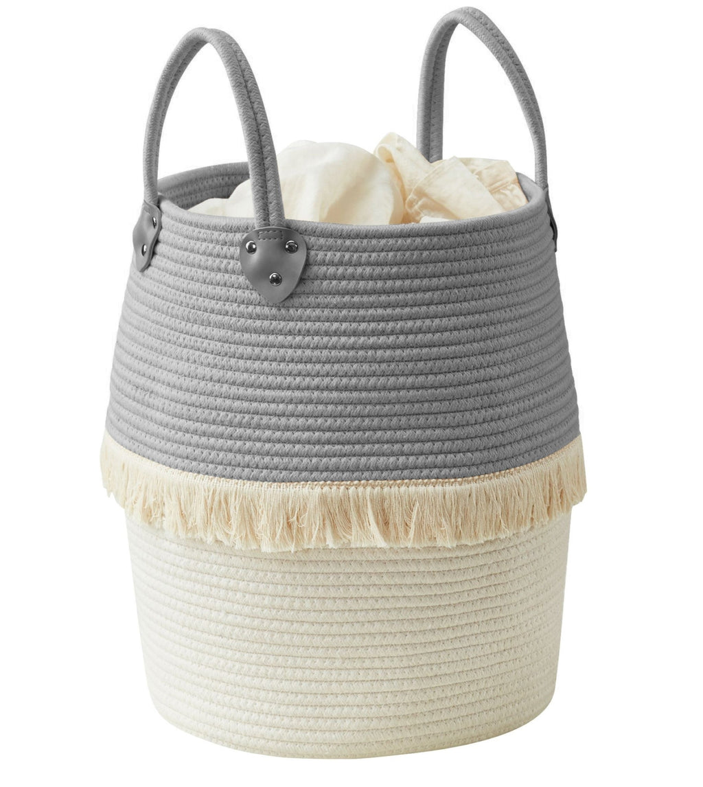 Large Decorative Basket | Baby Laundry Hamper | Woven Basket w/Handles