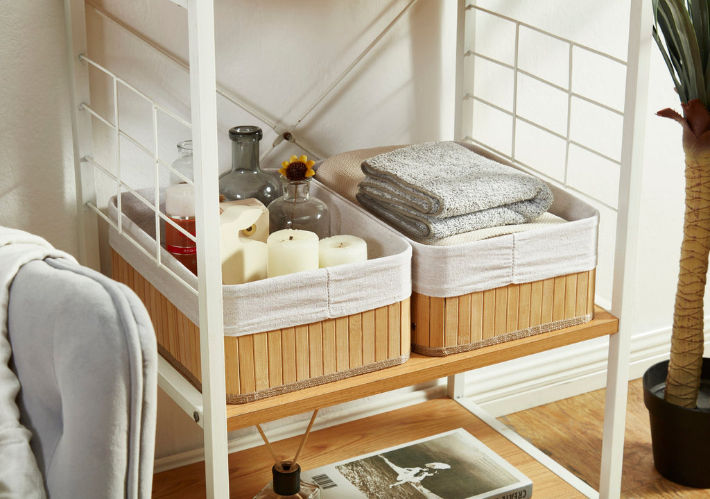 Bamboo Storage Basket with Removable Linen Storage Bin | Natural Wicker Baskets