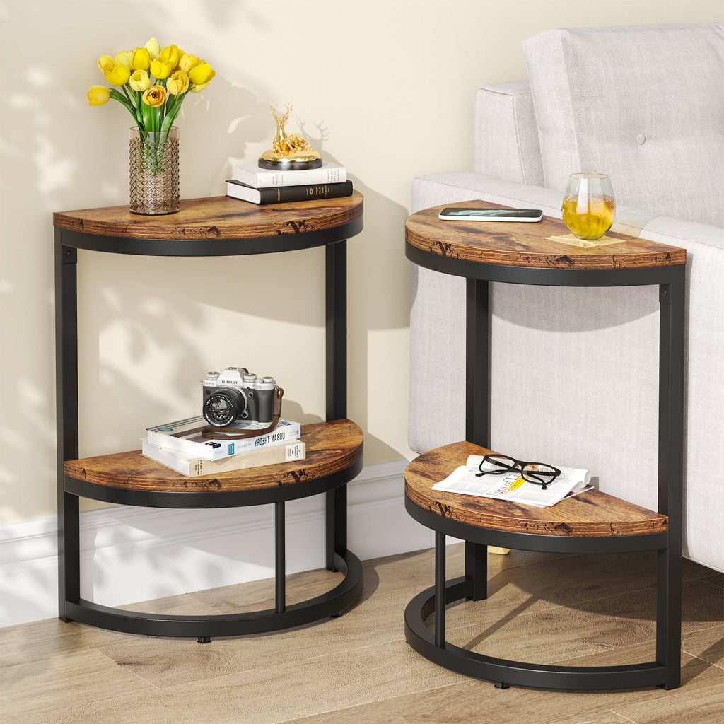 Half Round End Table with Metal Frame