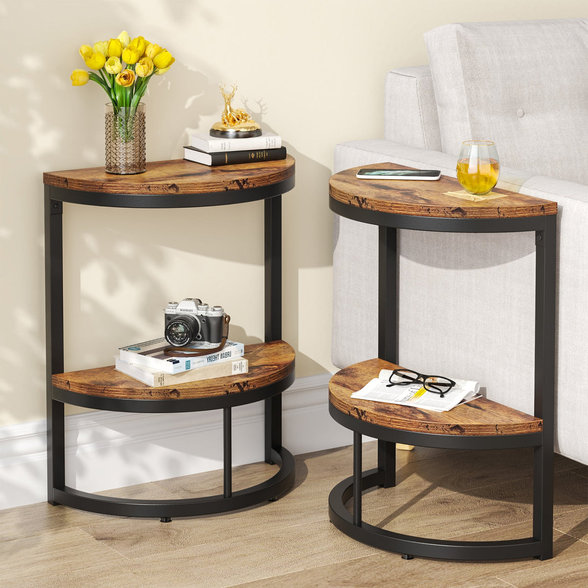 Half Round End Table with Metal Frame