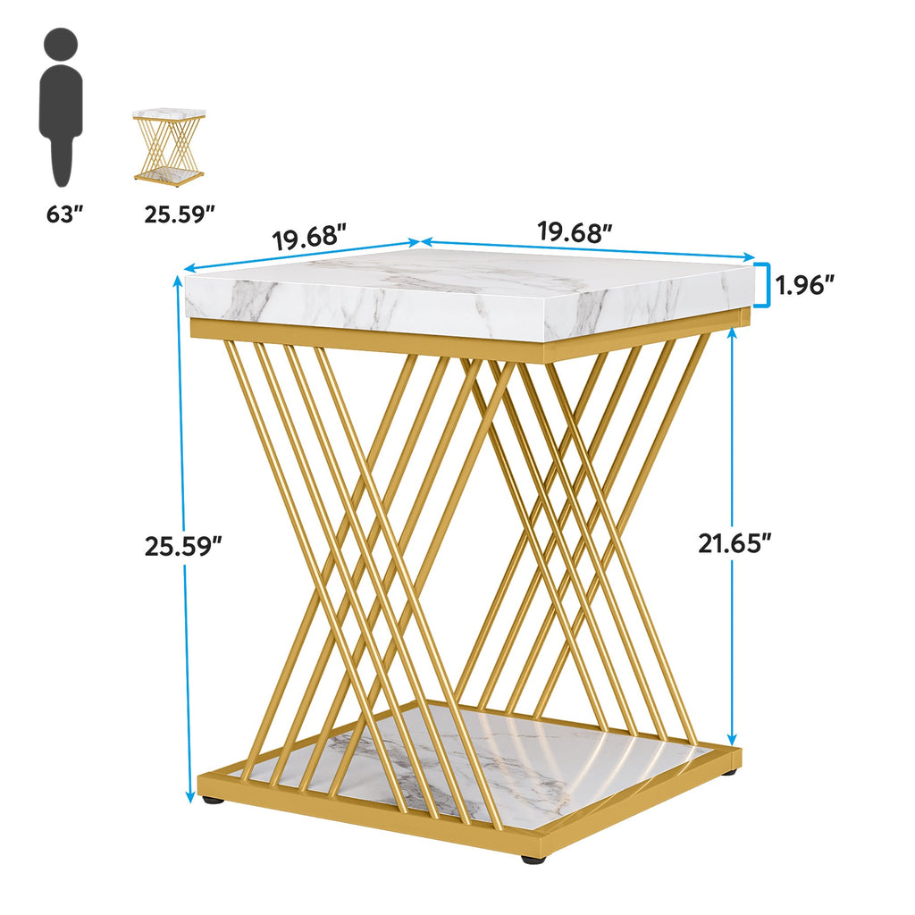 2-Tier Faux Marble End Table