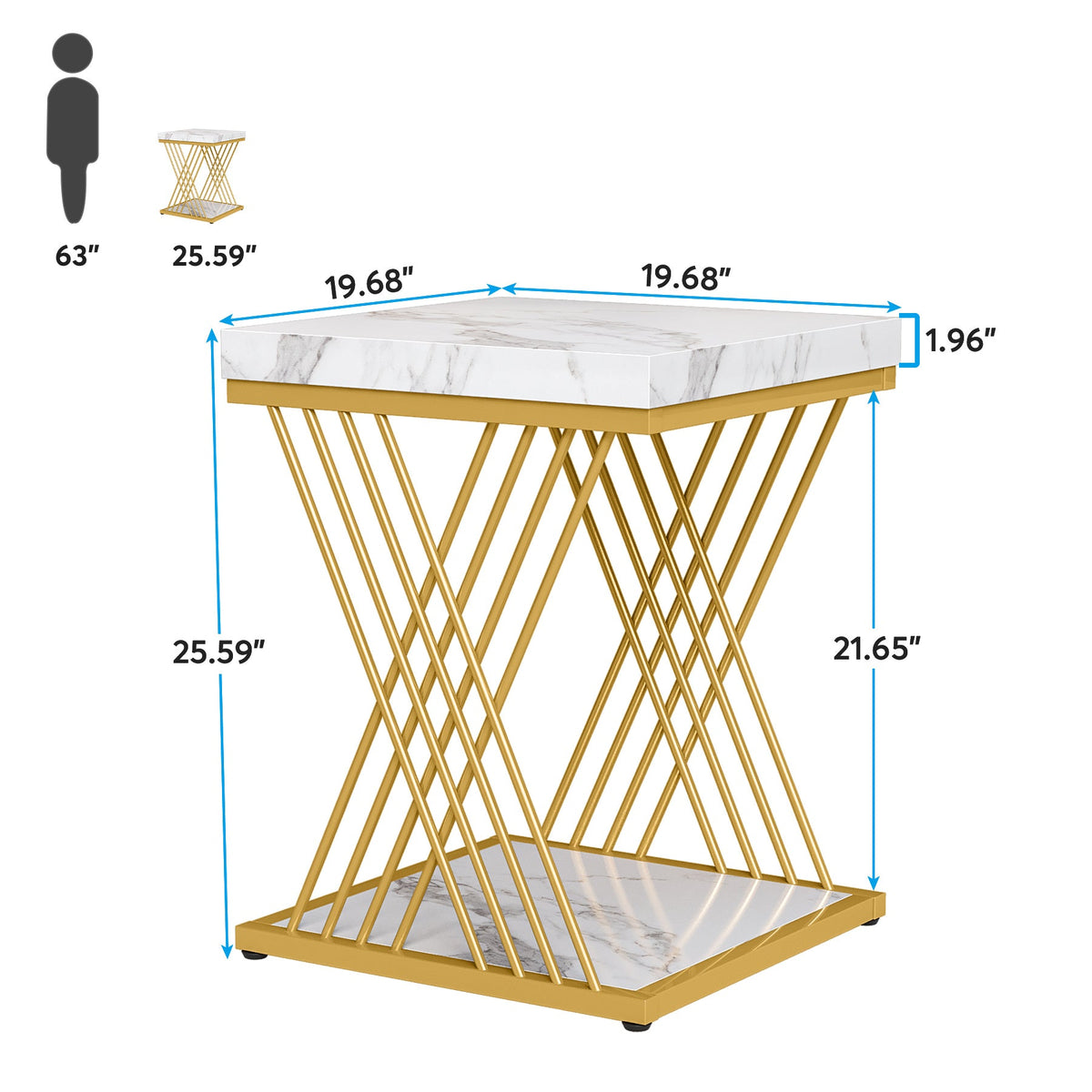 2-Tier Faux Marble End Table