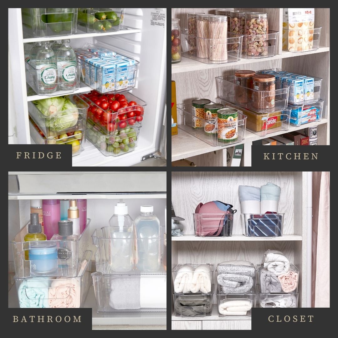 12.4" Clear Fridge Organizer Storage Bins (8 Pack) - Transparent Kitchen Storage Basket