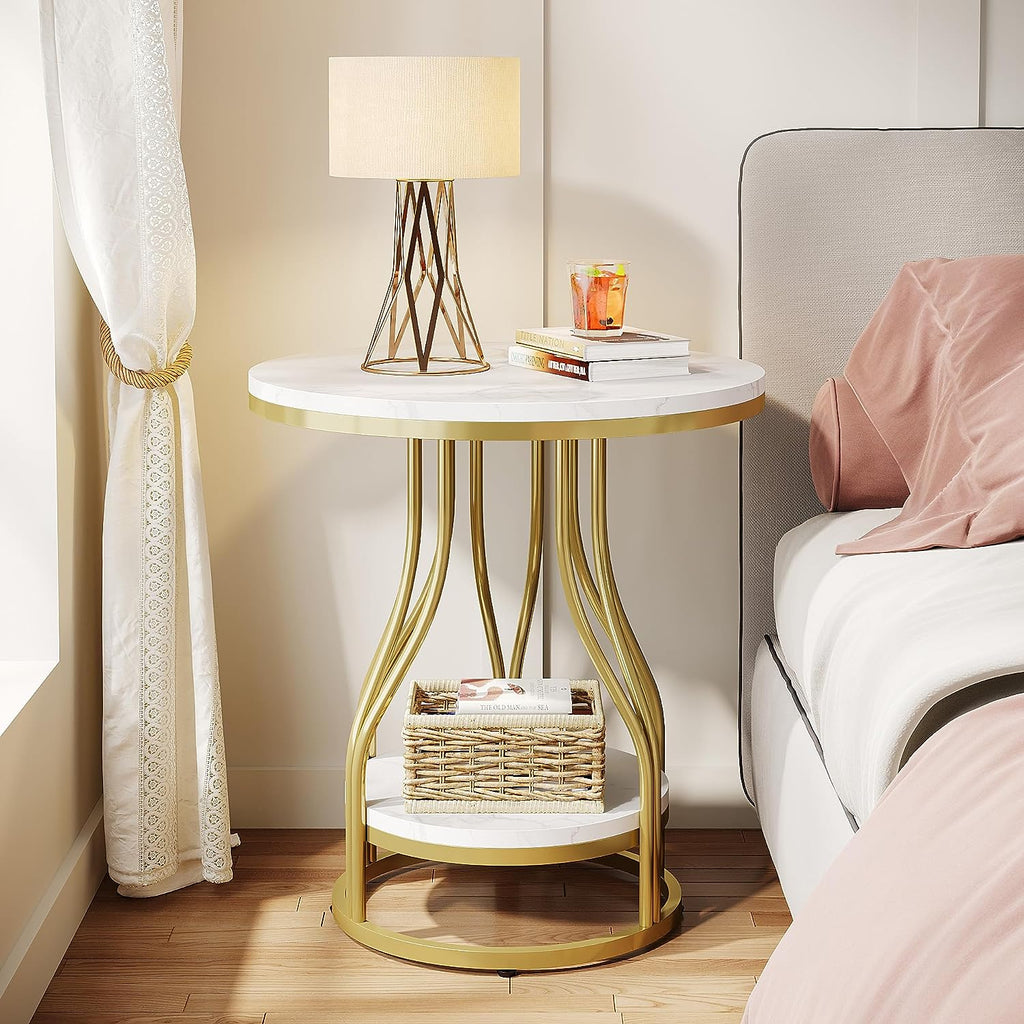 2-Tier Round End Table with Metal Frame