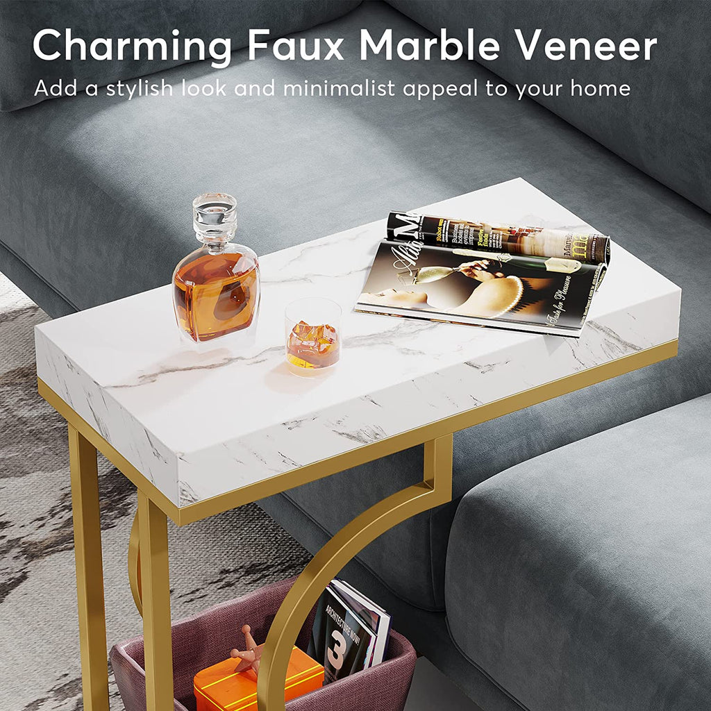 Modern C-Shaped  End Table with Metal Frame