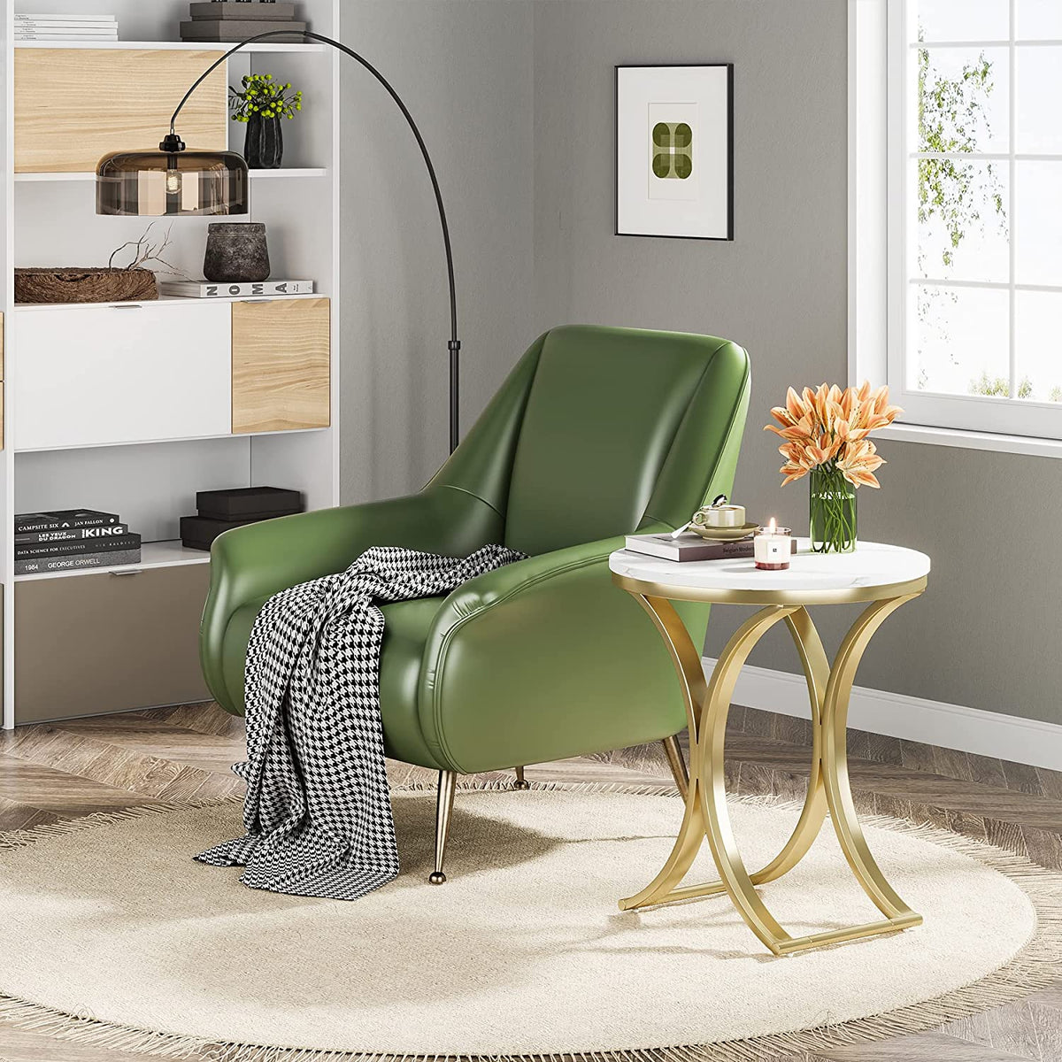 Round End Table with Faux Marble Veneer