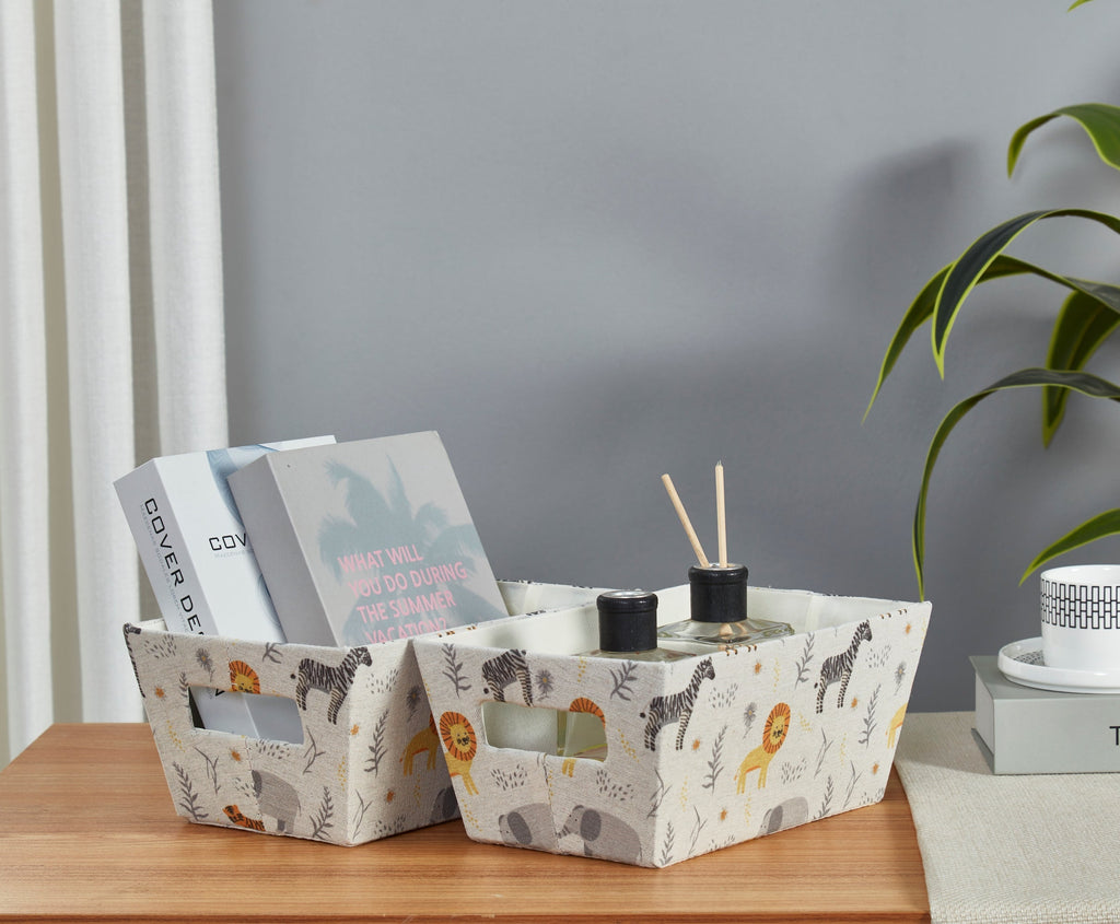 Nestable Storage Bin w/ Cut-out Handles | Patterned Small Storage Baskets