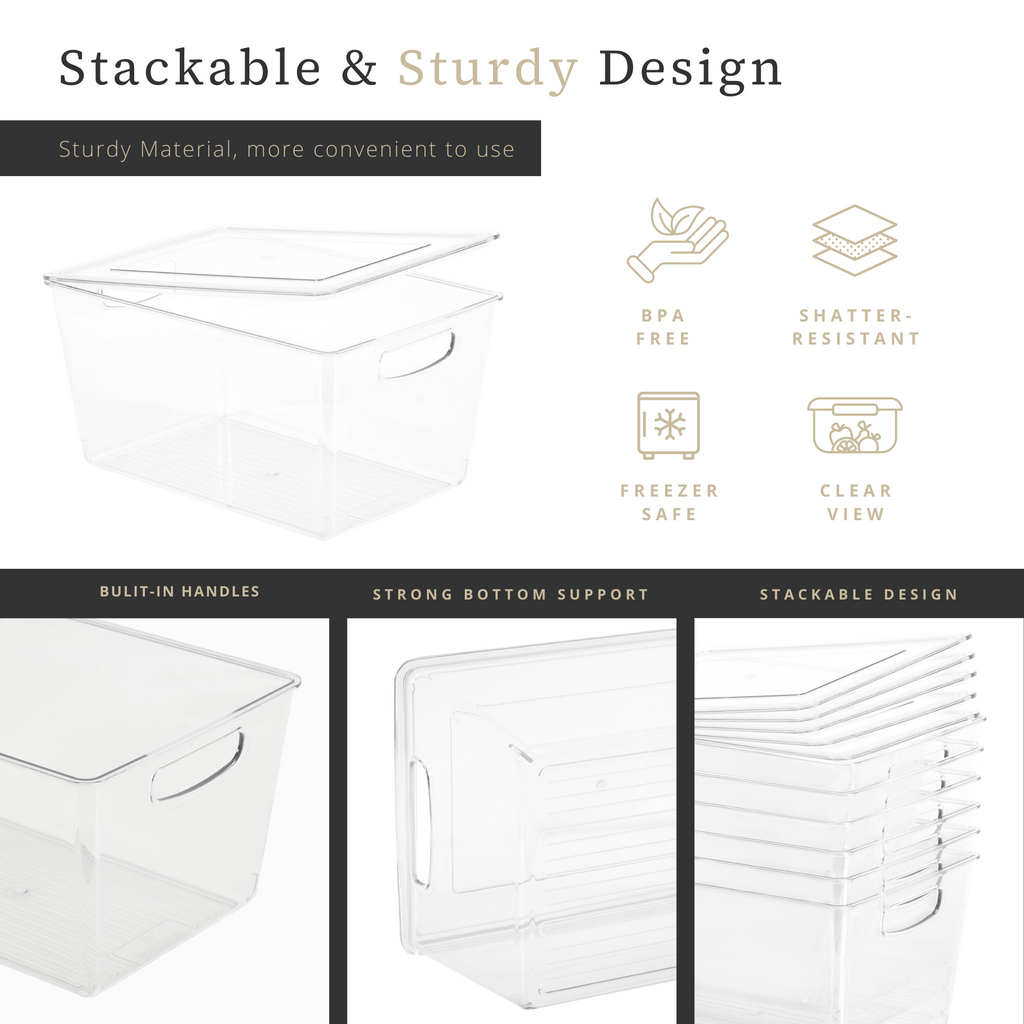 11.4" Clear Storage Bin with Lid - Transparent Fridge Organizers for Kitchen & Pantry