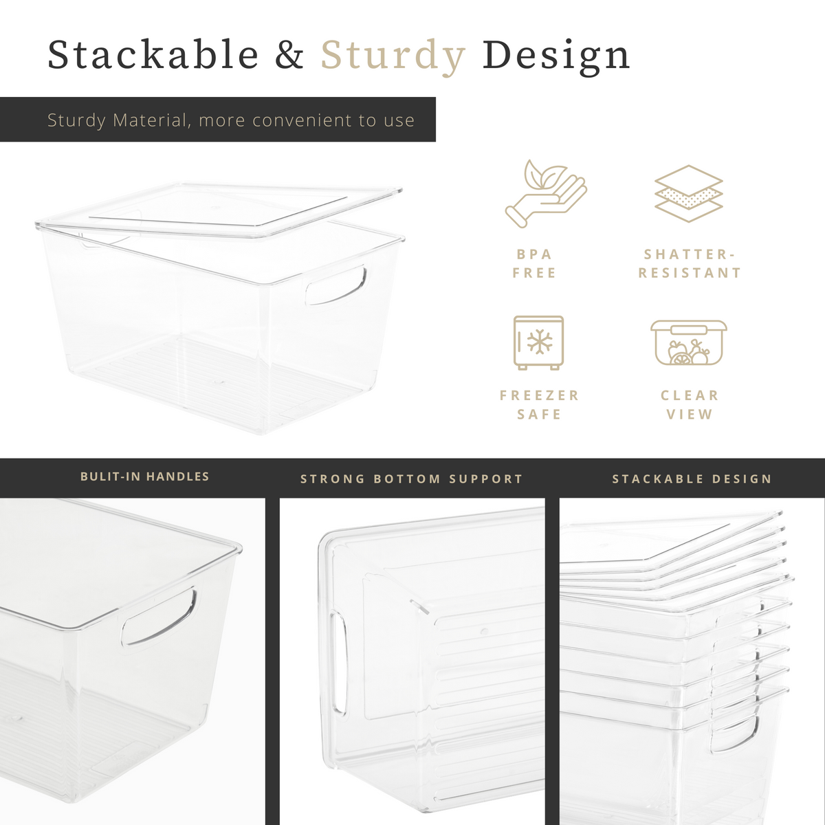 11.4" Clear Storage Bin with Lid - Transparent Fridge Organizers for Kitchen & Pantry