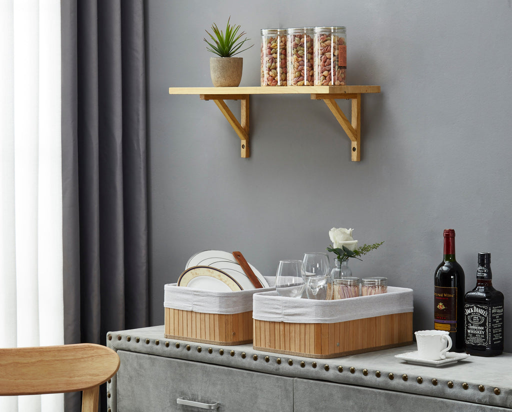 Bamboo Storage Basket with Removable Linen Storage Bin | Natural Wicker Baskets