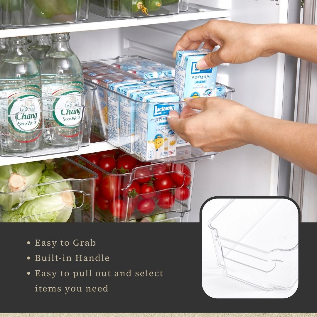 12.4" Clear Fridge Organizer Storage Bins (8 Pack) - Transparent Kitchen Storage Basket