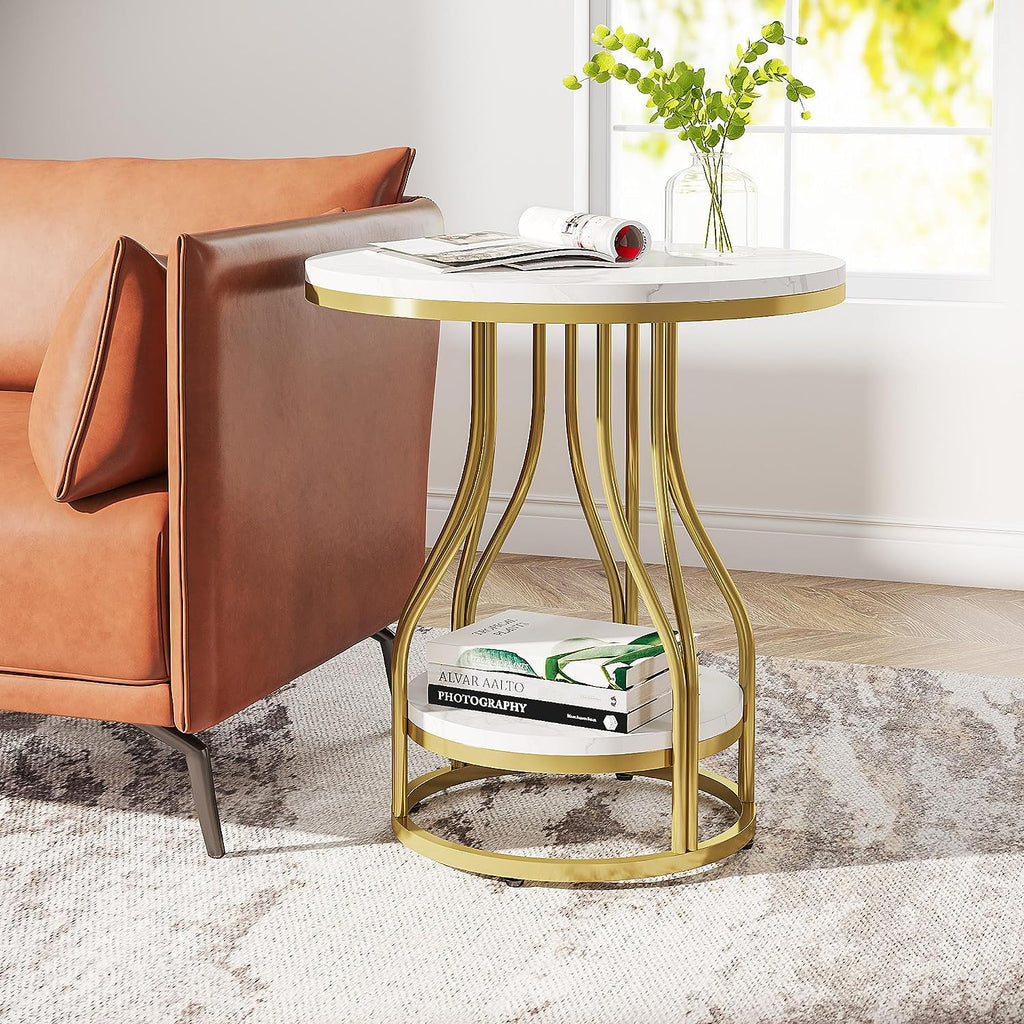 2-Tier Round End Table with Metal Frame