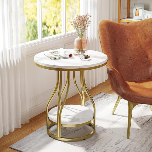 2-Tier Round End Table with Metal Frame