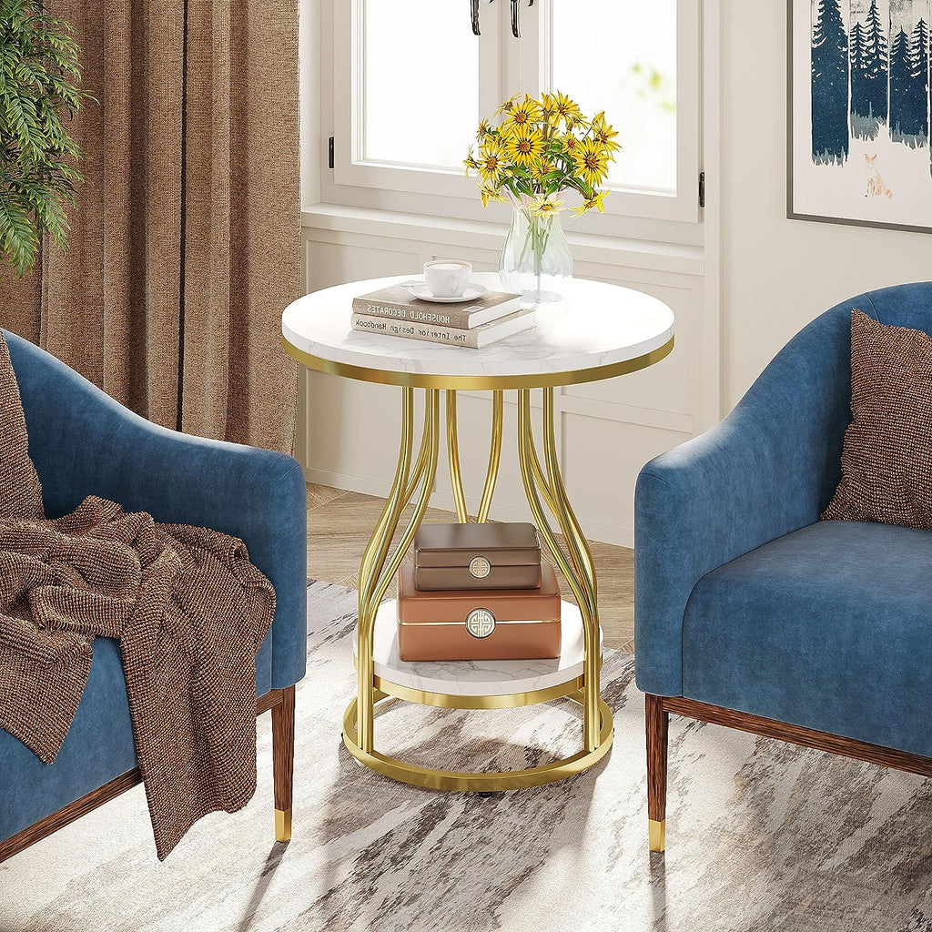 2-Tier Round End Table with Metal Frame