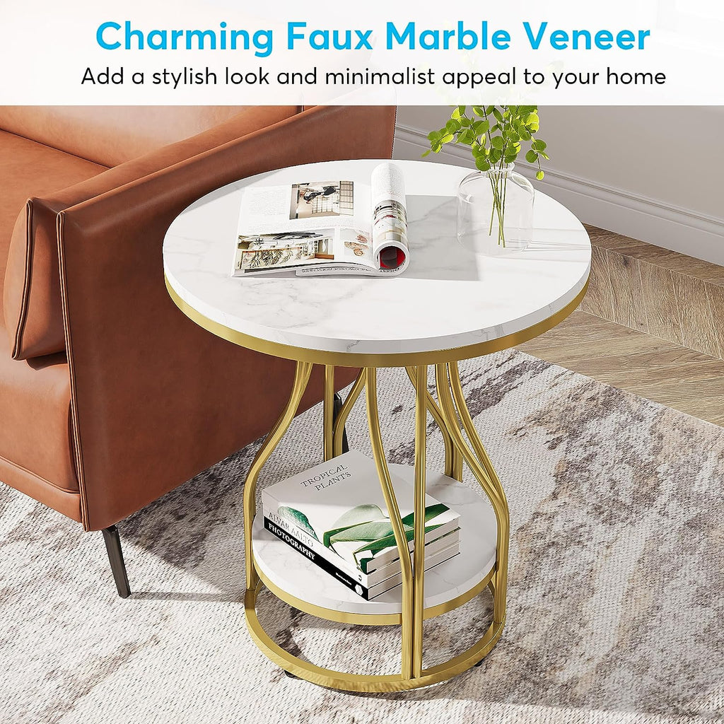 2-Tier Round End Table with Metal Frame
