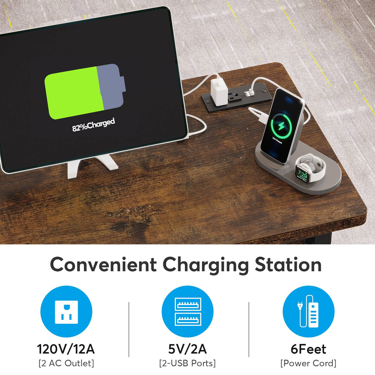 Mobile C Table Portable Desk with Power Outlet
