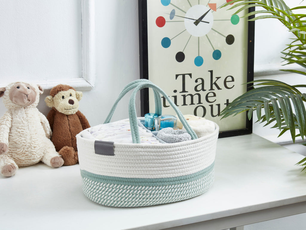 Cotton Diaper Caddy Organizer W/Removable Divider | Cotton Rope Diaper Storage Basket
