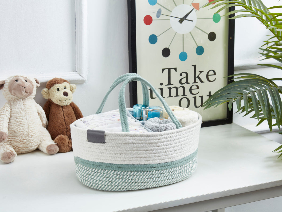 Cotton Diaper Caddy Organizer W/Removable Divider | Cotton Rope Diaper Storage Basket