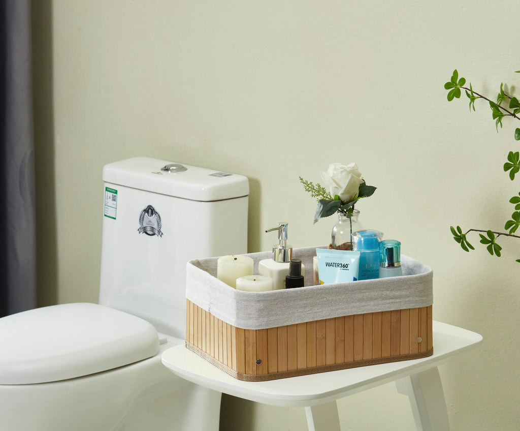 Bamboo Storage Basket with Removable Linen Storage Bin | Natural Wicker Baskets