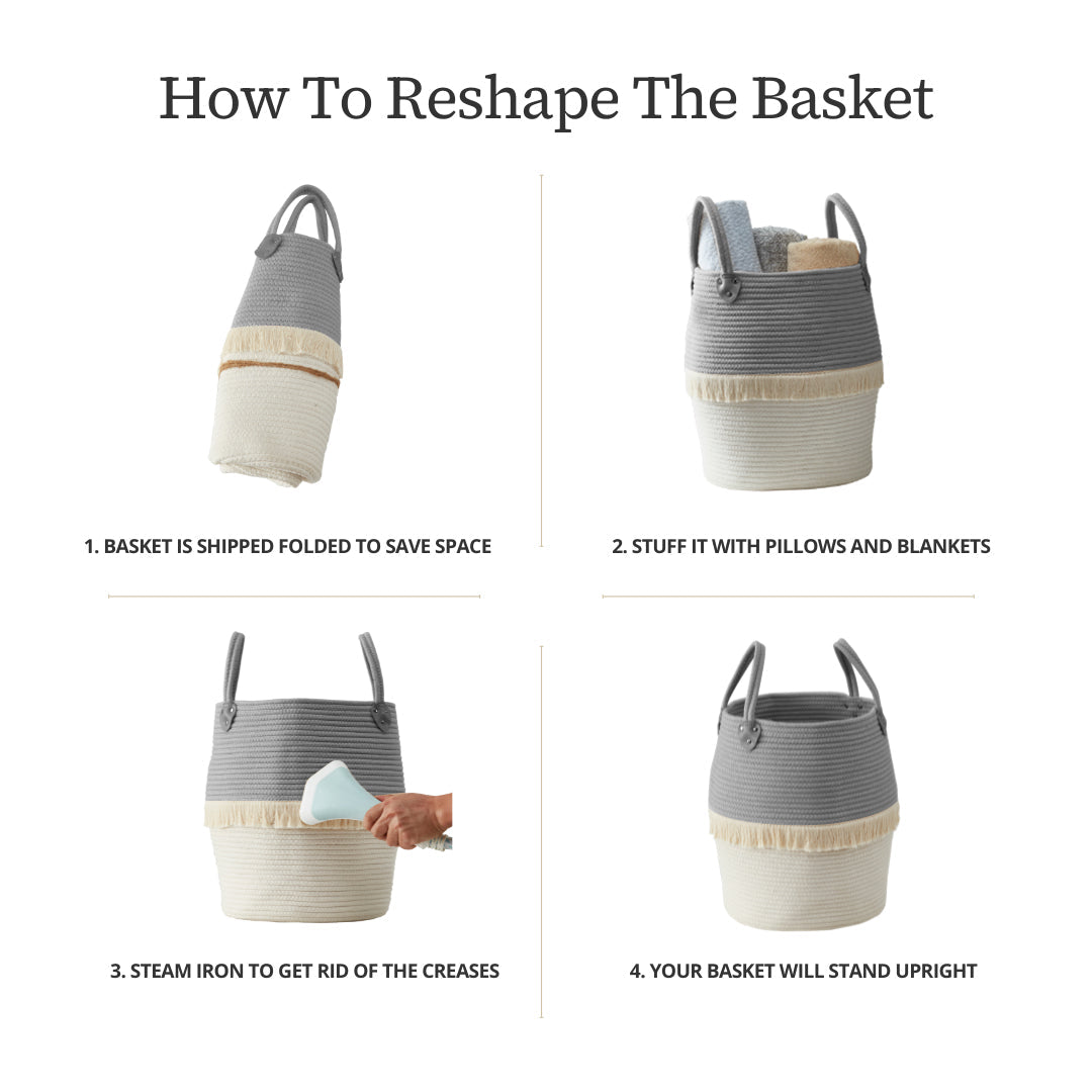 Large Decorative Basket | Baby Laundry Hamper | Woven Basket w/Handles