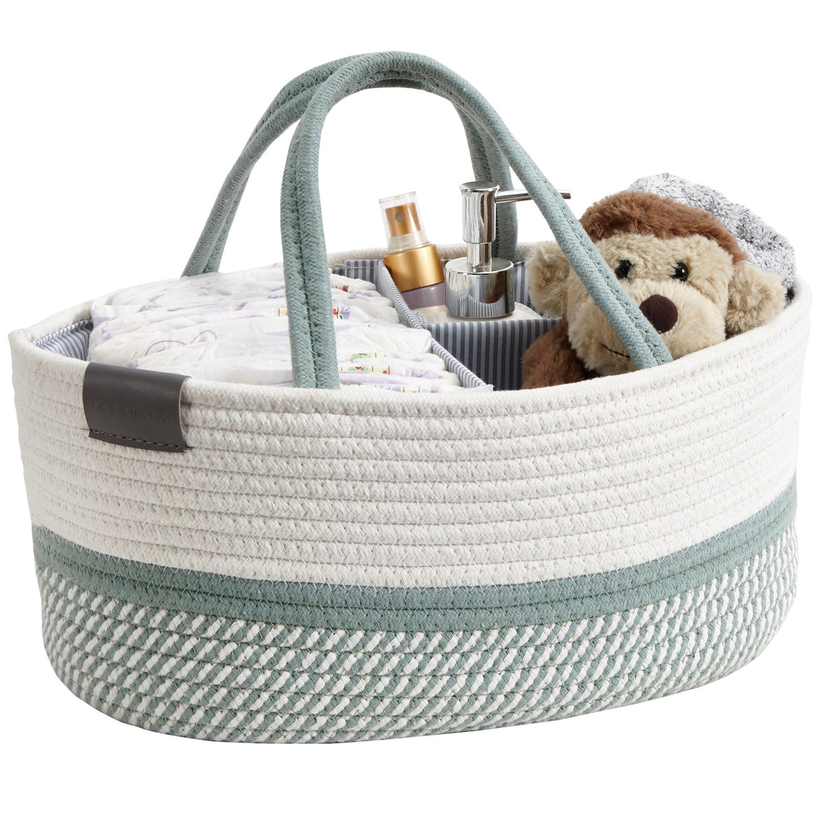 Cotton Diaper Caddy Organizer W/Removable Divider | Cotton Rope Diaper Storage Basket