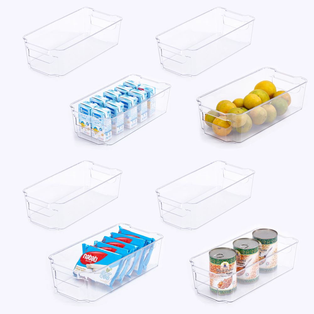 12.4" Clear Fridge Organizer Storage Bins (8 Pack) - Transparent Kitchen Storage Basket