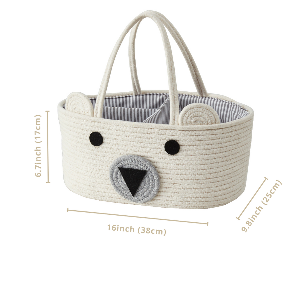 Cotton Diaper Caddy Organizer W/Removable Divider | Cotton Rope Diaper Storage Basket