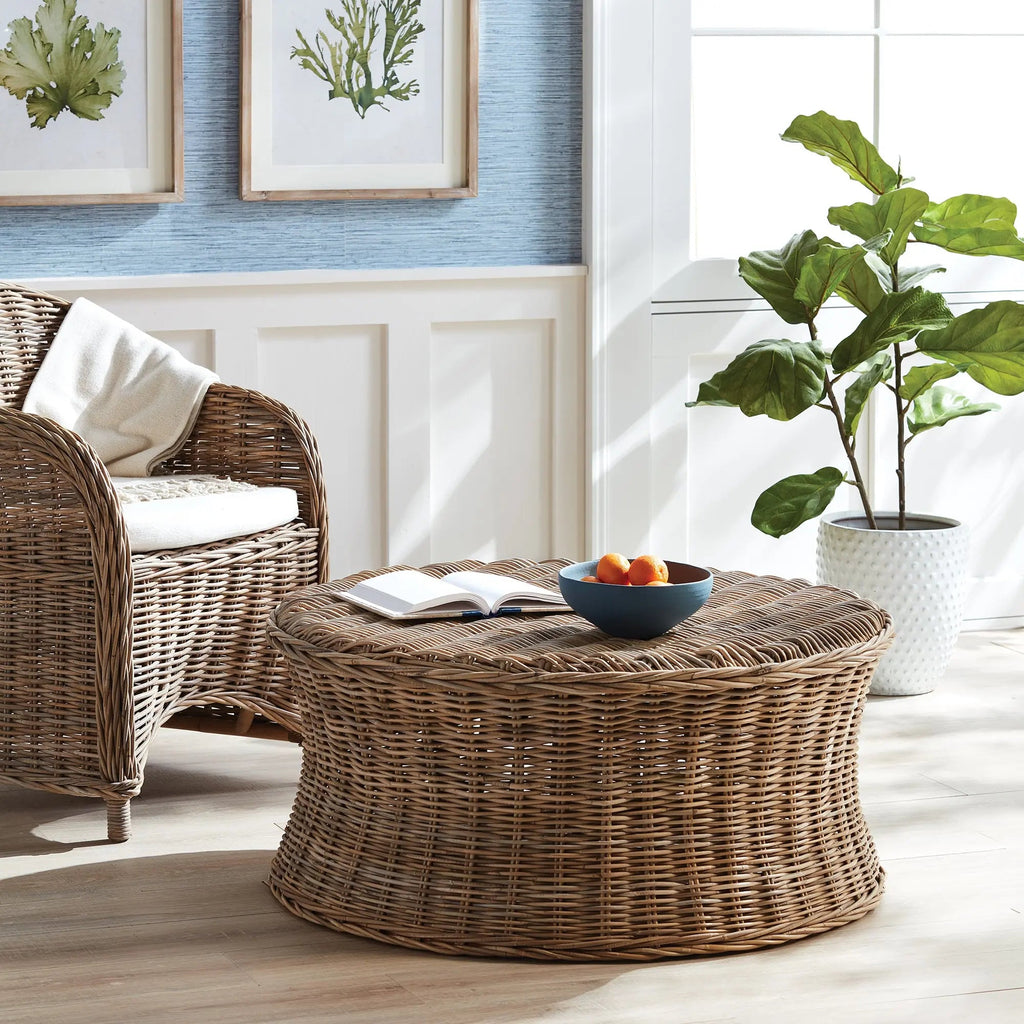 Normandy Coffee Table – 38" Round Rattan, Nature's Gray