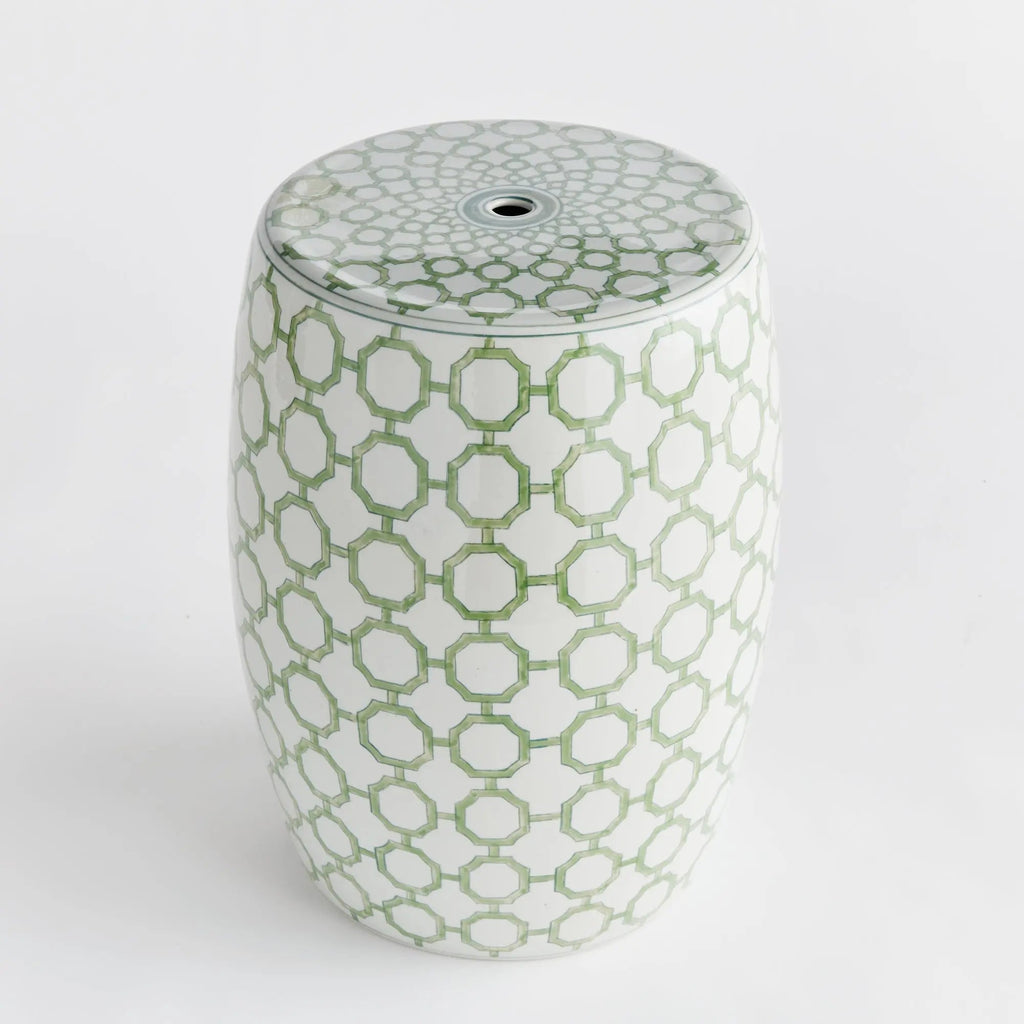 Imperial Link Garden Stool – Green & White Porcelain