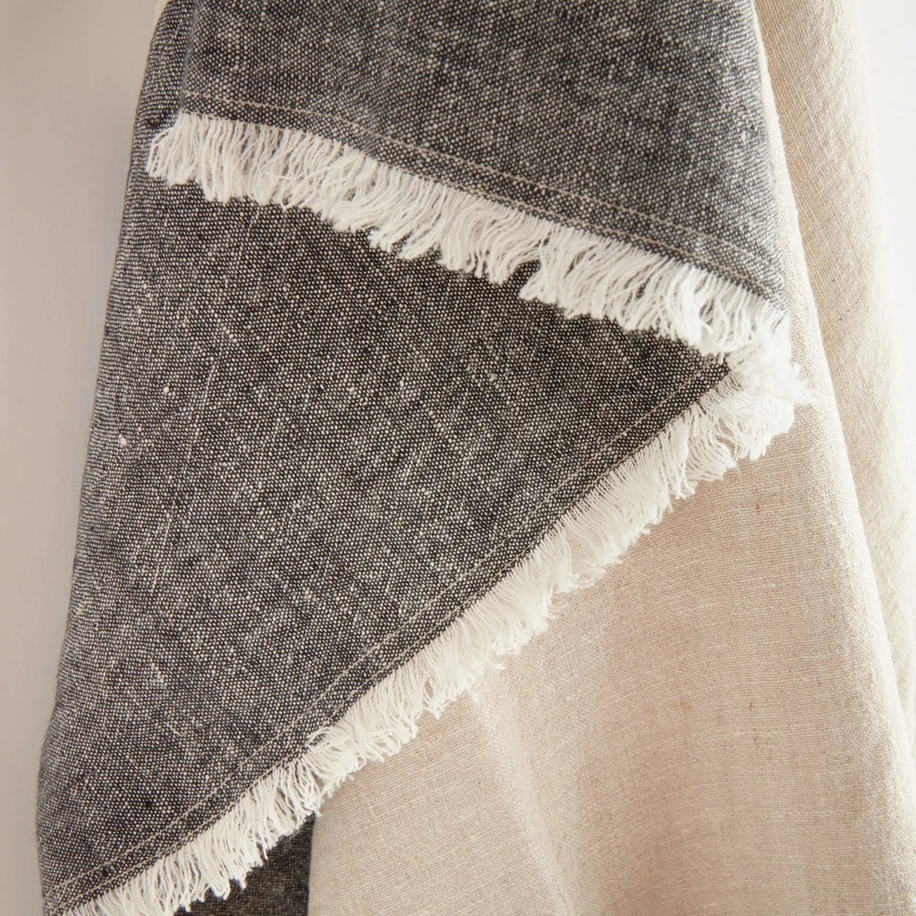 Anika European Linen Throw – Flax/Ivory or Flax/Charcoal