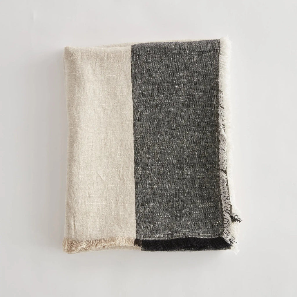 Anika European Linen Throw – Flax/Ivory or Flax/Charcoal