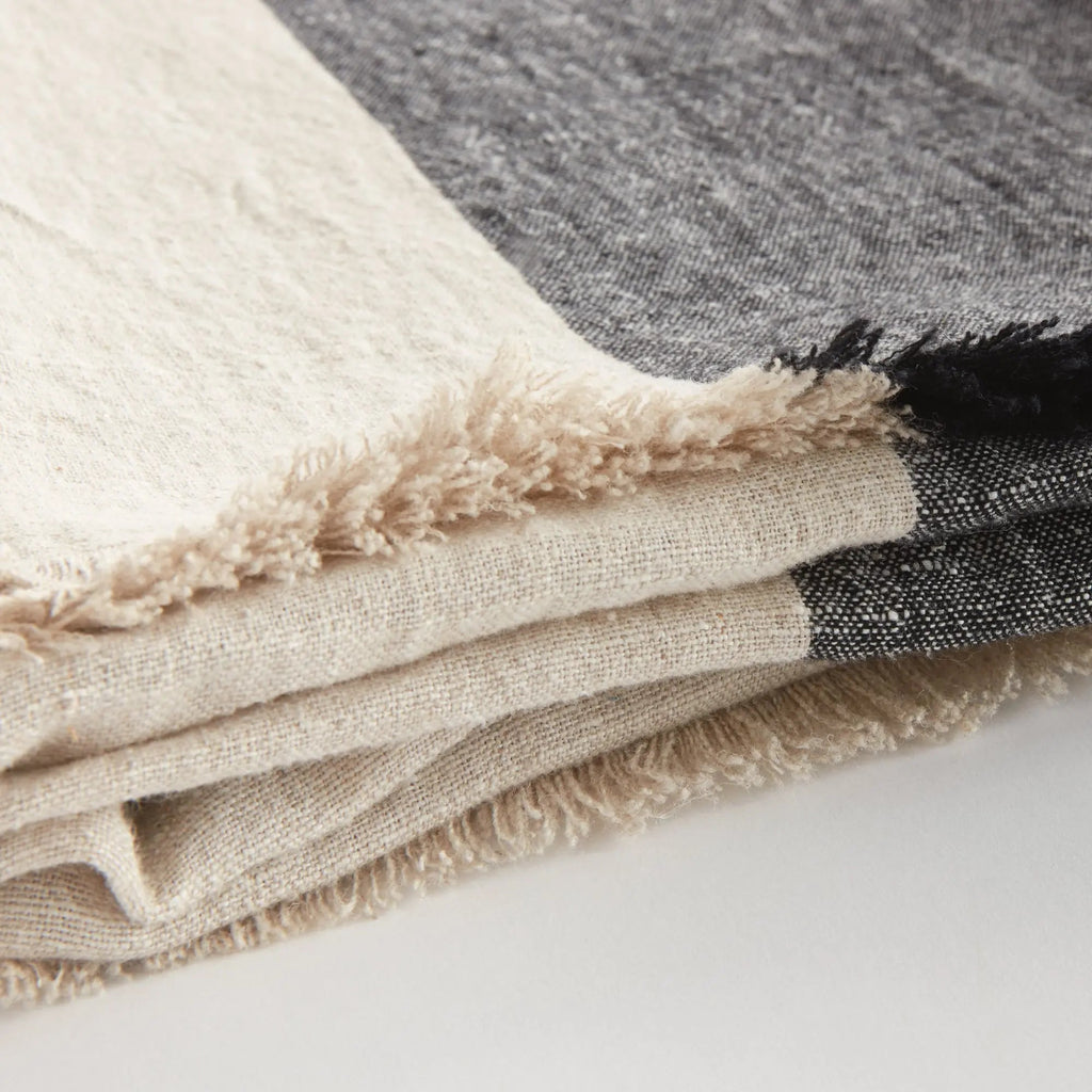 Anika European Linen Throw – Flax/Ivory or Flax/Charcoal