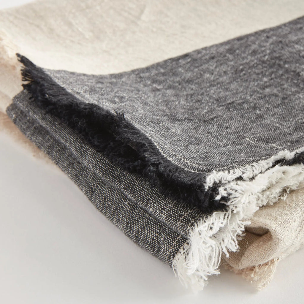 Anika European Linen Throw – Flax/Ivory or Flax/Charcoal