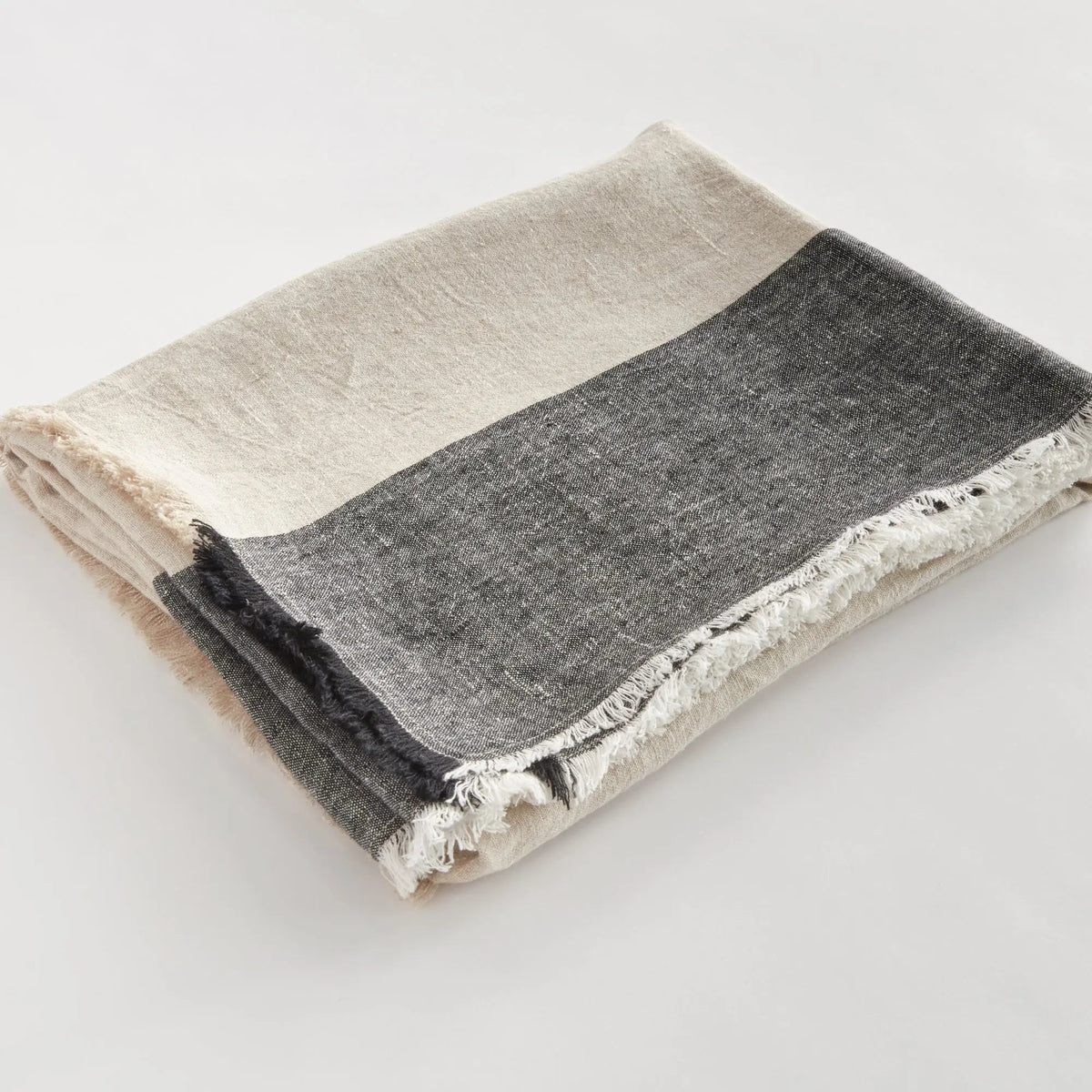 Anika European Linen Throw – Flax/Ivory or Flax/Charcoal