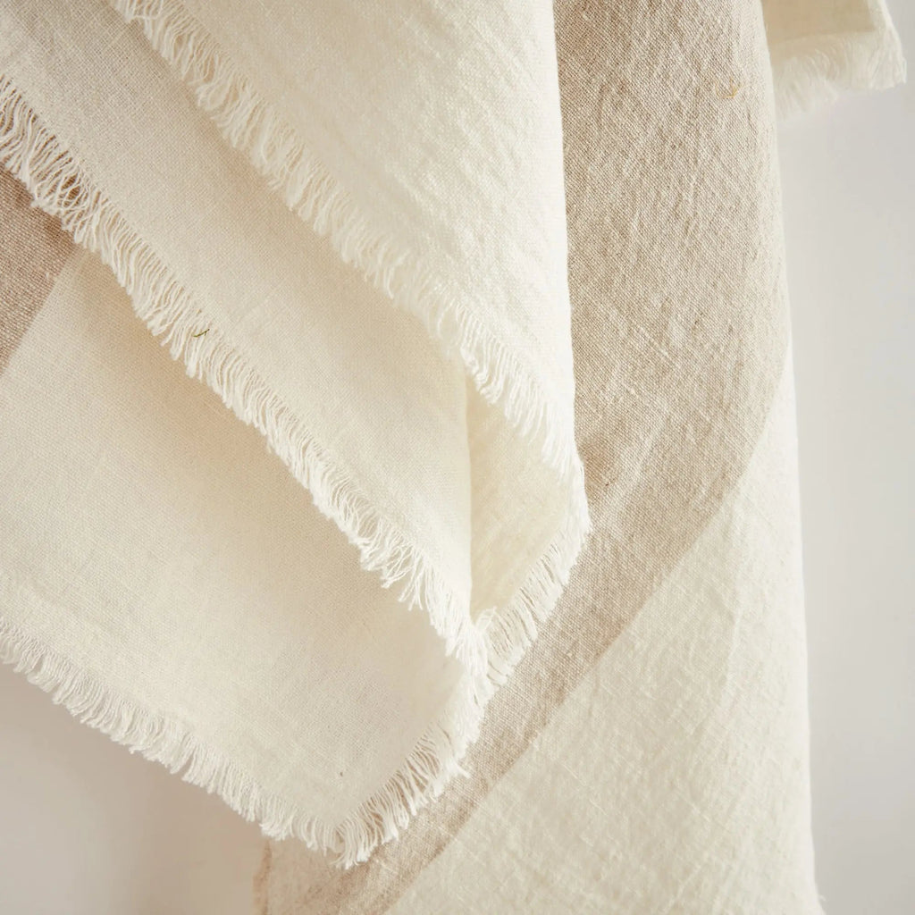 Anika European Linen Throw – Flax/Ivory or Flax/Charcoal