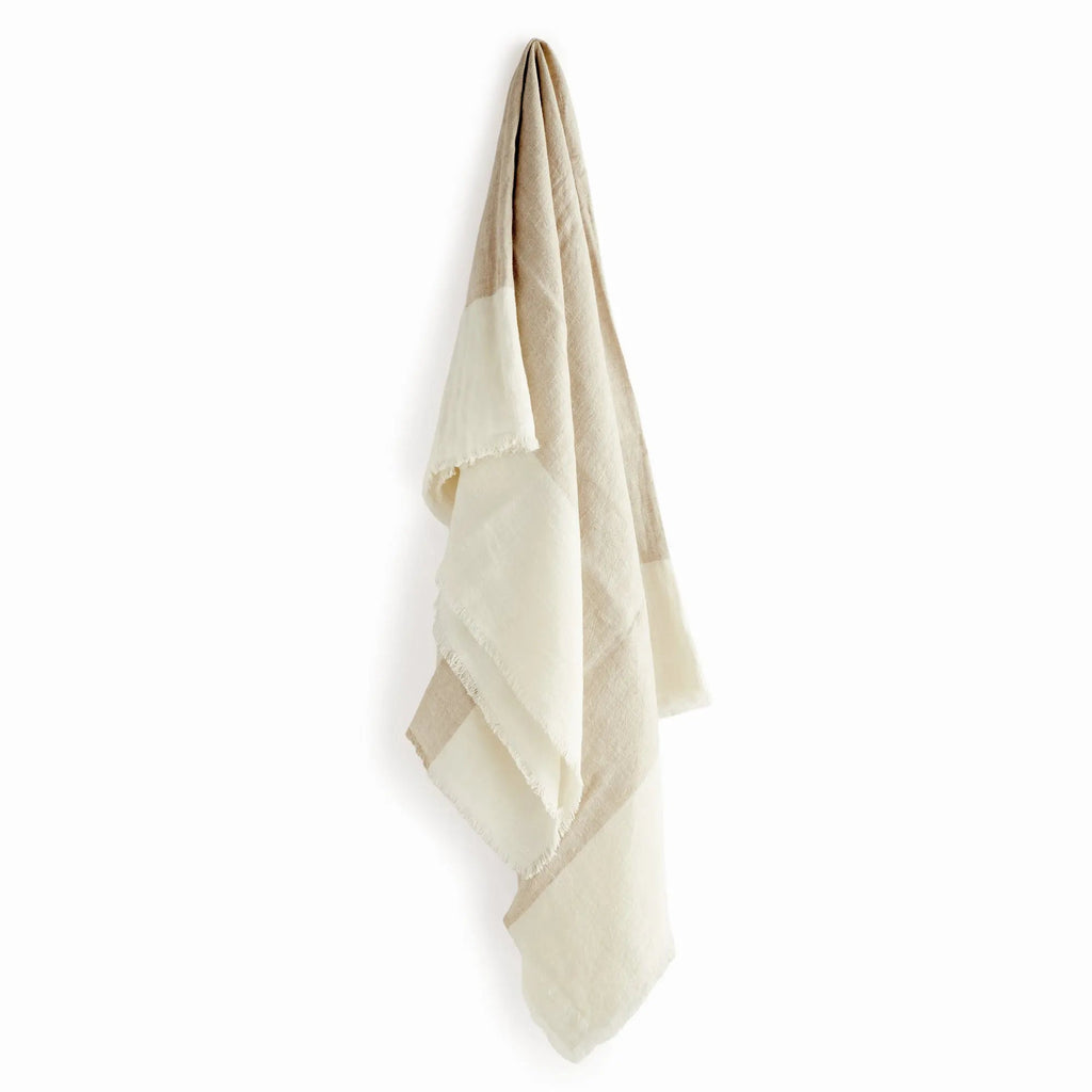 Anika European Linen Throw – Flax/Ivory or Flax/Charcoal