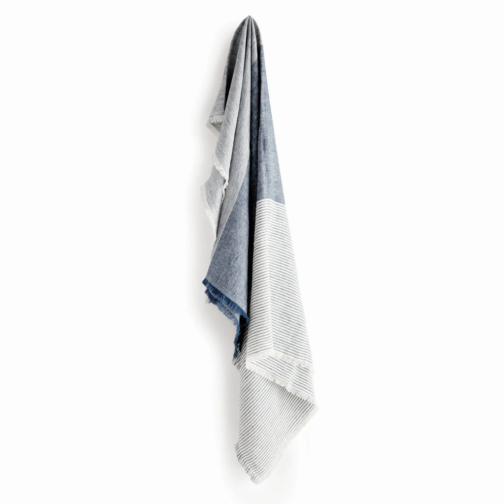 Leon European Linen Throw – Navy & Ivory Woven Indoor Blanket