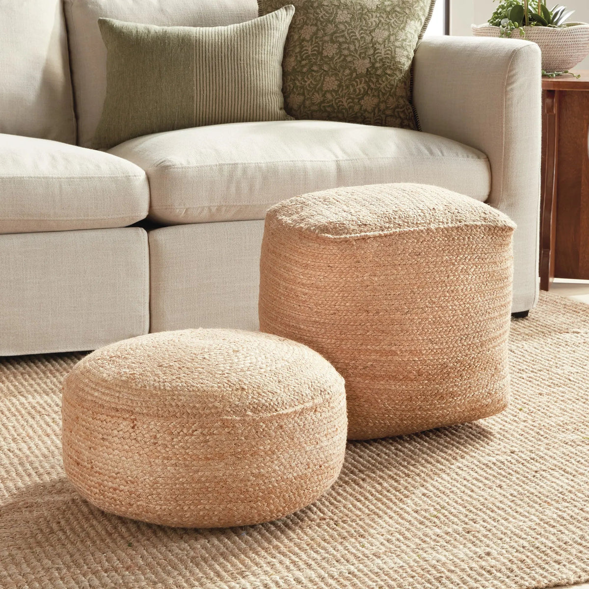 Jute Pouf – Natural Woven Floor Cushion, Round or Square