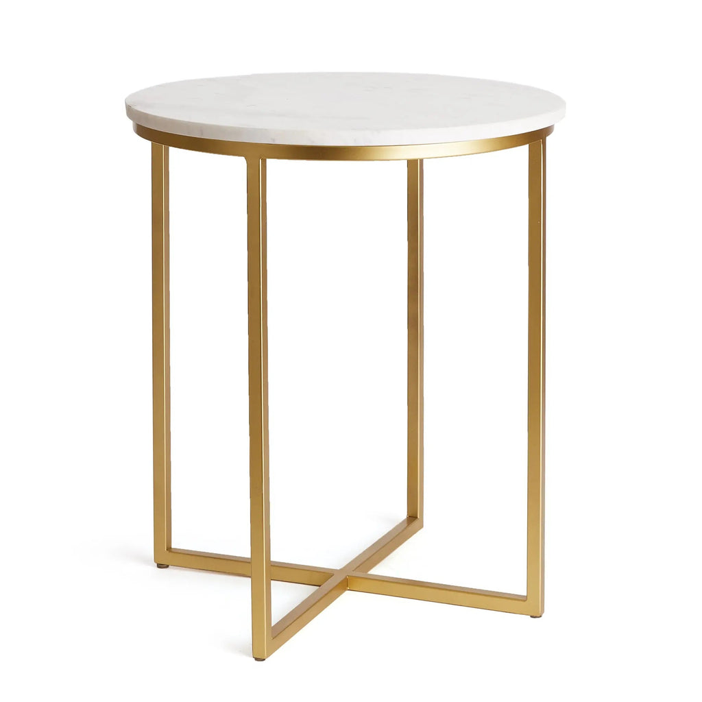 Aveline Side Table – White Marble & Brass