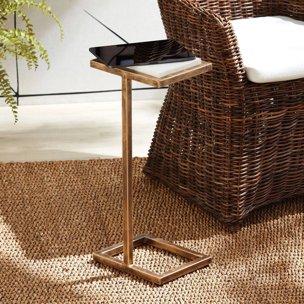 Winston Accent Table – Antique Gold & Marble, White or Black