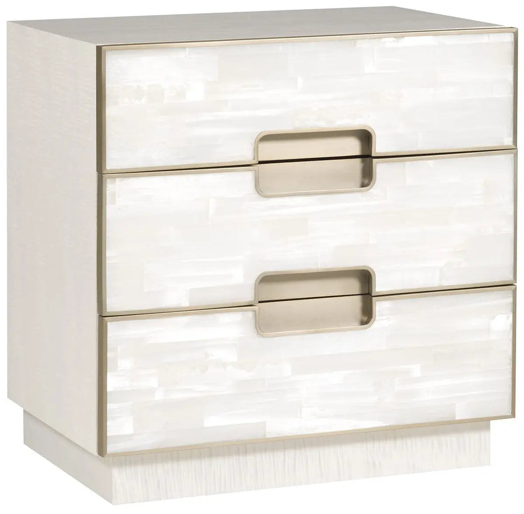 Splendor Selenite Nightstand – 3-Drawer Bleached Maple & Bronze