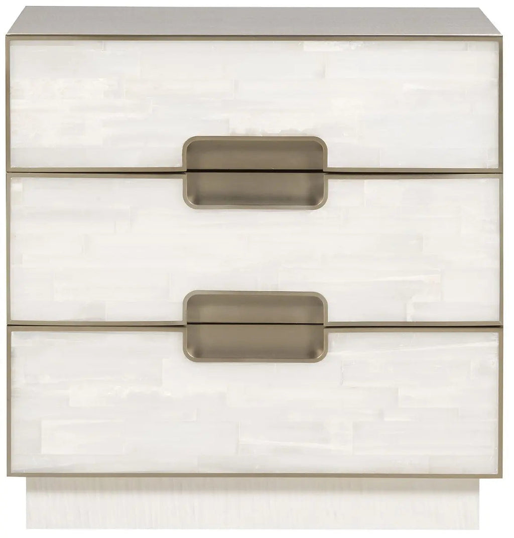 Splendor Selenite Nightstand – 3-Drawer Bleached Maple & Bronze