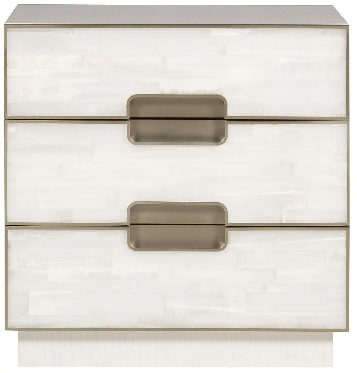 Splendor Selenite Nightstand – 3-Drawer Bleached Maple & Bronze